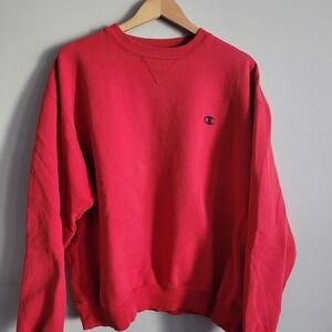 Vintage Small c Champion Men's Vibrant Red Crewneck Sweater